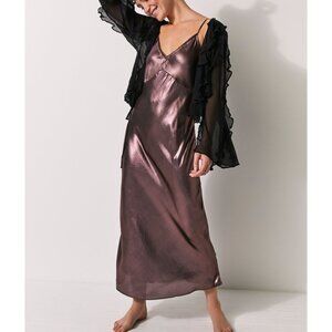 Free People Metallic Slip Dress with Black Sheer Overlay